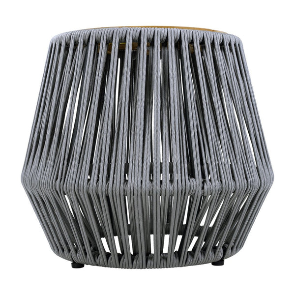 English Elm Acacia Wood Round Side Table Handwoven Rope Base Outdoor Coastal Boho Accent N770P380264G