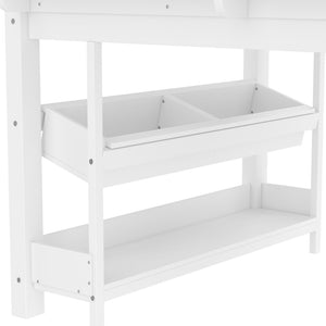 English Elm Twin Low Loft Bed Solid Pine Frame Kids Study Desk Blackboard Storage White W1580S00297
