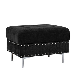 English Elm Sectional L-Shaped Chenille Sofa with Chaise Storage Ottoman, Metal Eucalyptus Frame, 4-Seater Spacious Black W1413S00117