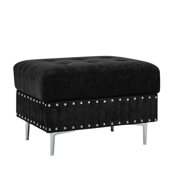 English Elm Sectional L-Shaped Chenille Sofa with Chaise Storage Ottoman, Metal Eucalyptus Frame, 4-Seater Spacious Black W1413S00117