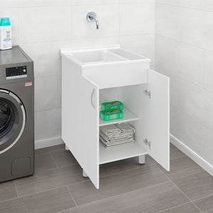 English Elm Slee White Utility Sink Cabinet with Metal Legs and Storage for Laundry Mudroom B128S00248