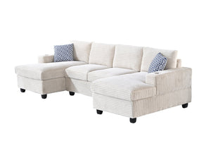 English Elm Multifunctional Corduroy Modular Sectional with Dual Chaise Cup Holders Living Room Beige B2730S00073