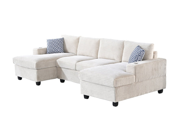 English Elm Multifunctional Corduroy Modular Sectional with Dual Chaise Cup Holders Living Room Beige B2730S00073