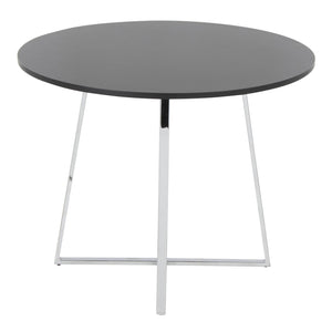 English Elm Cosmo Glam Contemporary Dining Table with Geometric Chrome Base and Round Wood Top for Four Black B202S01119