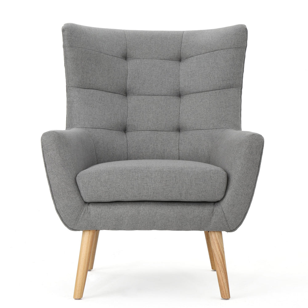 English Elm Christopher Knight Home® - CLUB Chair with Tufted Wingback Design, Rubberwood Tapered Legs, Stain-Resistant Polyester Upholstery Grey 60751.00GRY