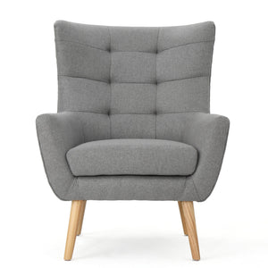 English Elm Christopher Knight Home® - CLUB Chair with Tufted Wingback Design, Rubberwood Tapered Legs, Stain-Resistant Polyester Upholstery Grey 60751.00GRY