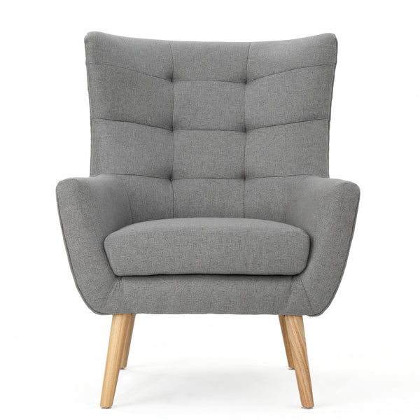 English Elm Christopher Knight Home® - CLUB Chair with Tufted Wingback Design, Rubberwood Tapered Legs, Stain-Resistant Polyester Upholstery Grey 60751.00GRY
