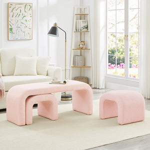 English Elm Set U-Shaped Modern Teddy Ottoman Bench Set of 3 — Versatile Entryway, Bedroom & Living Room Seating Pink W2186P282494