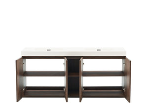 English Elm Galan 72 Inch Double Sink Vanity Fluted Wood Quartz Top Freestanding Bathroom Cabinet Walnut Brown W1865S00228