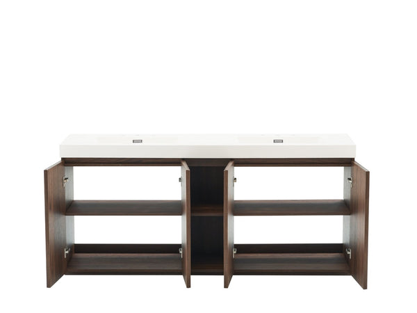 English Elm Galan 72 Inch Double Sink Vanity Fluted Wood Quartz Top Freestanding Bathroom Cabinet Walnut Brown W1865S00228