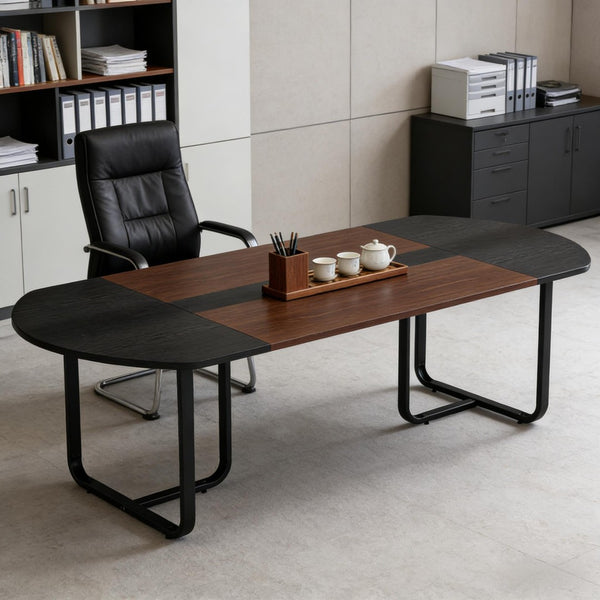 English Elm Industrial Executive Wood Desk with Rustic Brown Veneer for Home Office Workspaces T3971P457923