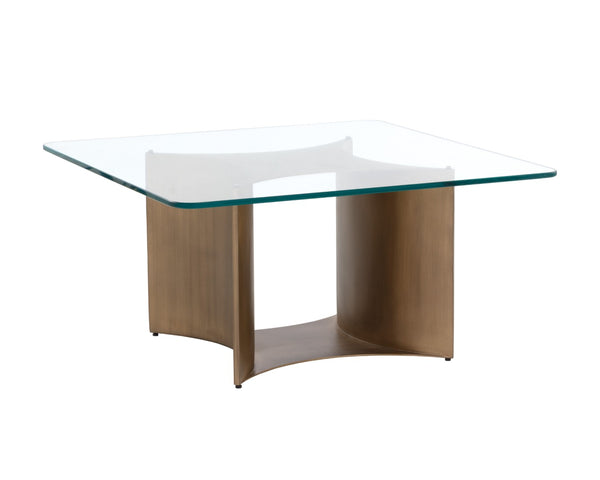 Sunpan DENVER Artisan-Crafted Coffee Table with Glass Top & Antique Brass Base for Modern Living Rooms 109556