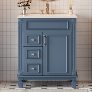 English Elm 24" French Inspired Bathroom Vanity with Ceramic Basin Soft Close Cabinet and 2 Drawers Blue N710P318990C