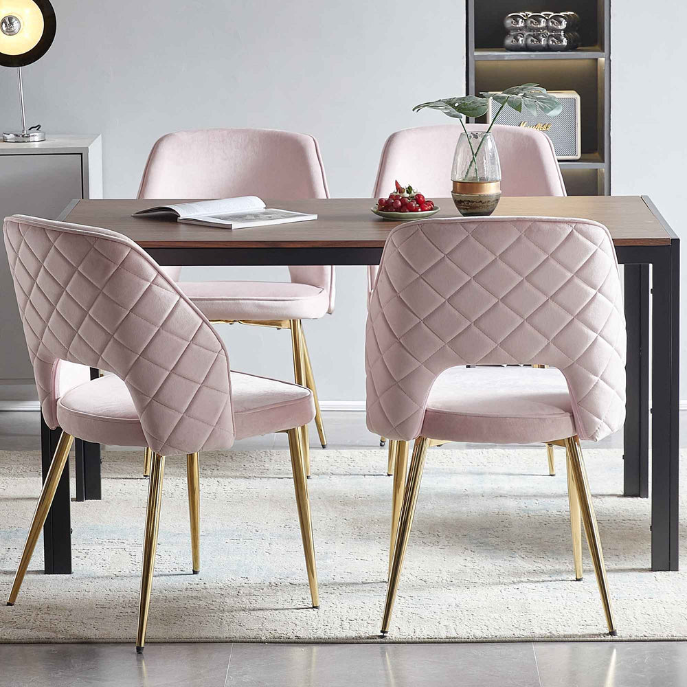English Elm Pink Velvet Cut-Out Back Dining Chairs Set of 4 with Gold Metal Legs, Ergonomic Sponge Cushion Comfort W1164P188252