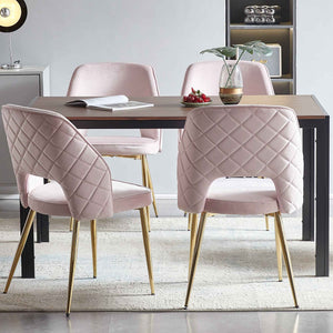 English Elm Pink Velvet Cut-Out Back Dining Chairs Set of 4 with Gold Metal Legs, Ergonomic Sponge Cushion Comfort W1164P188252