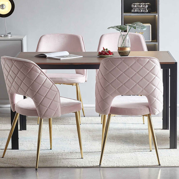 English Elm Pink Velvet Cut-Out Back Dining Chairs Set of 4 with Gold Metal Legs, Ergonomic Sponge Cushion Comfort W1164P188252