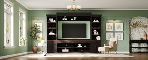 English Elm Farmhouse Mid-century Entertainment Center Walnut Black with Wine Rack for Living Room N721S000046B-2