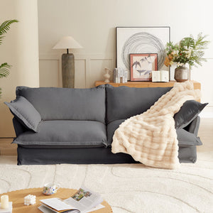 English Elm 87.4'' Modern Comfy Upholstered Sofa Cloud Couch - Deep Seat, Removable Washable Covers, Plush Dark Gray W2357P272956