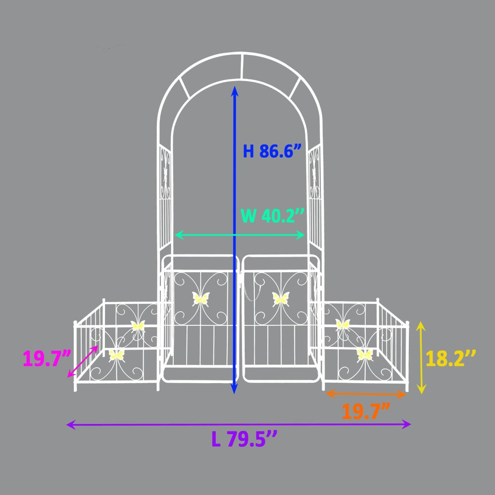 English Elm Metal Garden Arch Gate with Planter Stands Powder Coated Steel Rose Climbing Support W1586P243826