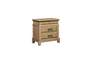 English Elm 2 Drawer Nightstand with Hidden Pull-Out Tray, Caramel Elm Veneer, Rustic Farmhouse Style, Solid Wood Finish B2699P353071