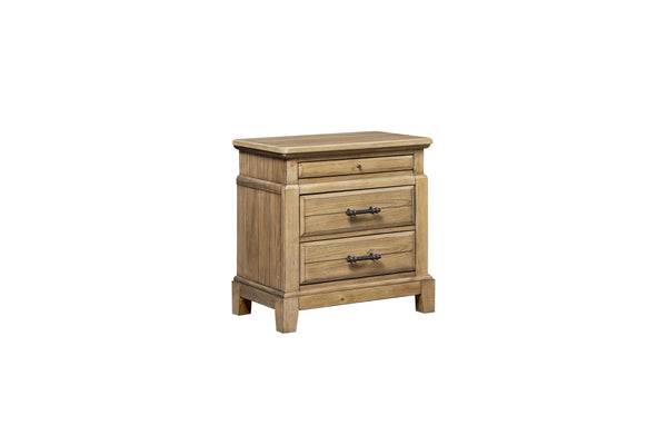English Elm 2 Drawer Nightstand with Hidden Pull-Out Tray, Caramel Elm Veneer, Rustic Farmhouse Style, Solid Wood Finish B2699P353071