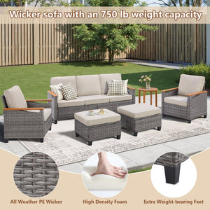 English Elm 73.2" Outdoor Handwoven Rattan 3 Seat Sofa with Olefin Cushions for Porch or Patio Beige T3773P418279