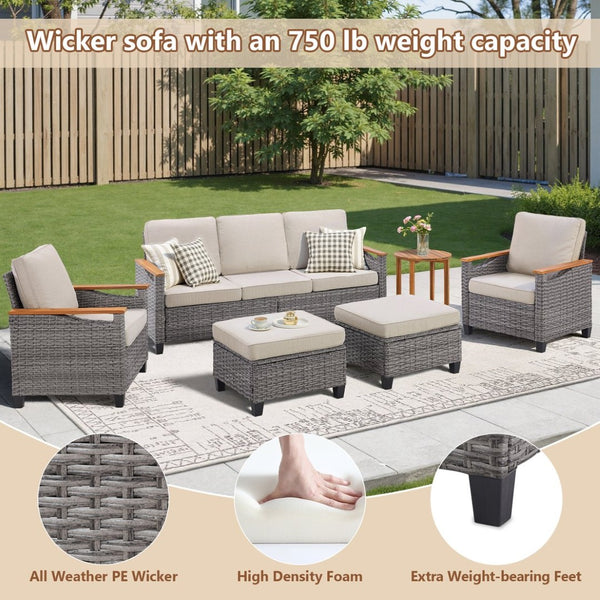 English Elm 73.2" Outdoor Handwoven Rattan 3 Seat Sofa with Olefin Cushions for Porch or Patio Beige T3773P418279