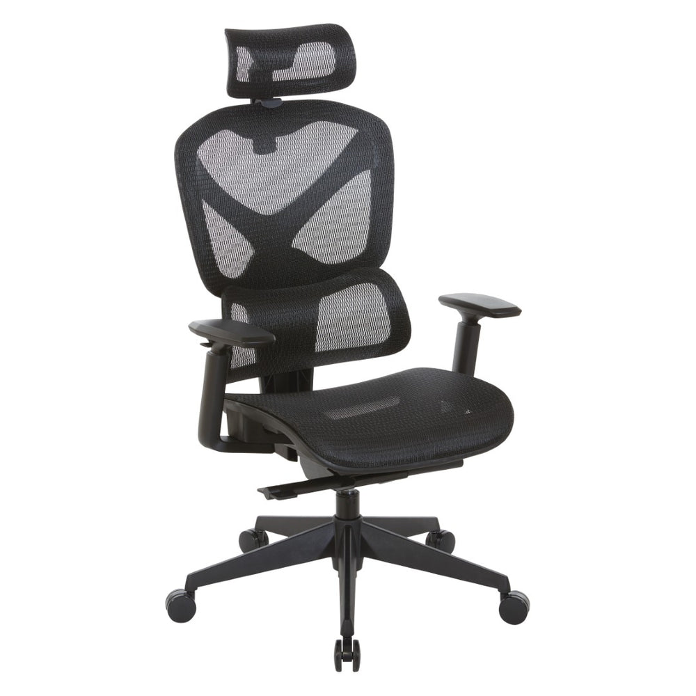 OSP Home Furnishings Mesh Back Ergonomic Manager Chair with Lumbar Support Headrest and Synchro Tilt System 71142MHR-3