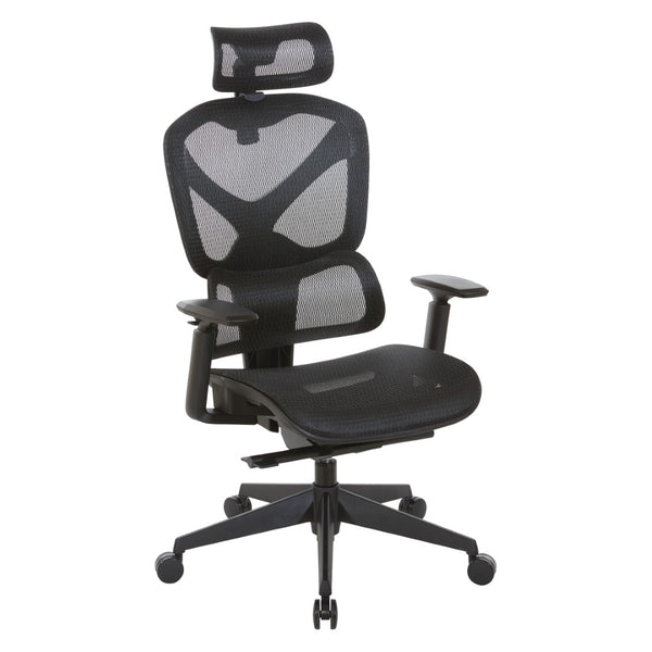 OSP Home Furnishings Mesh Back Ergonomic Manager Chair with Lumbar Support Headrest and Synchro Tilt System 71142MHR-3