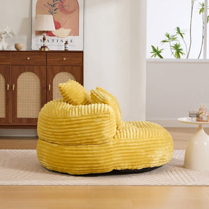 English Elm Bean Bag Sofa Oversized Corduroy Floor Lounge Chair with Armrests Pillows Foam Fill Mustard Yellow W395P426812