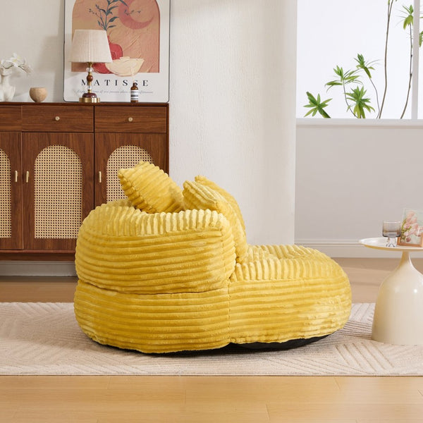 English Elm Bean Bag Sofa Oversized Corduroy Floor Lounge Chair with Armrests Pillows Foam Fill Mustard Yellow W395P426812