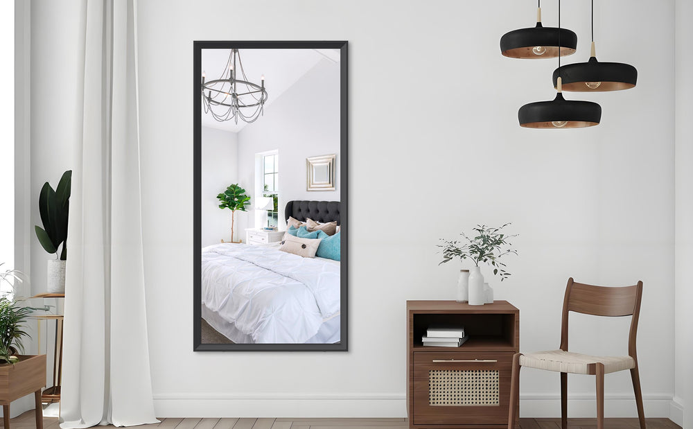 English Elm 60"x30" Oversized Modern Rectangle Bathroom Mirror with Slim Aluminum Frame, Explosion-Proof Glass, Versatile Mounting Options for Vanity, Entryway, Bedroom, Living Room Black W708P297669