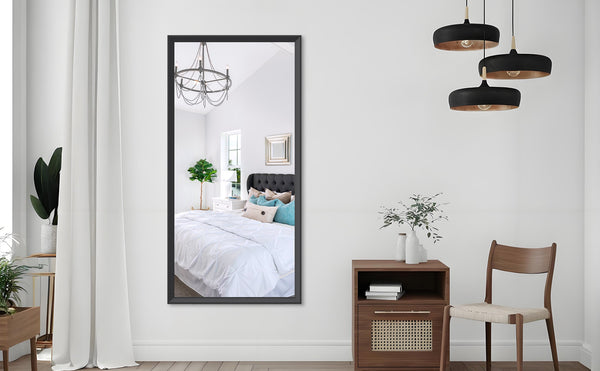 English Elm 60"x30" Oversized Modern Rectangle Bathroom Mirror with Slim Aluminum Frame, Explosion-Proof Glass, Versatile Mounting Options for Vanity, Entryway, Bedroom, Living Room Black W708P297669