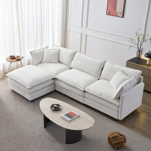 English Elm 105" L-shaped Chenille Sectional with Ottoman Pocket Spring Living Room Sofa Beige W1097S00225