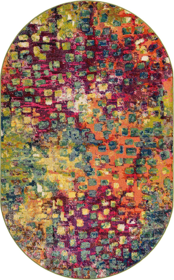 Unique Loom Jardin Ivy Machine Made Abstract Rug Multi, Cream/Light Blue/Navy Blue/Gray/Gold/Green/Burgundy/Orange/Purple/Violet/Pink 5' 1" x 8' 0"