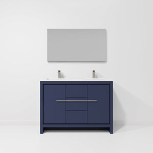 English Elm Navy Blue Double Bath Vanity With Cultured Marble Top, Gun Metal Faucet & 43" Mirror Set For Elegance B2731S01707