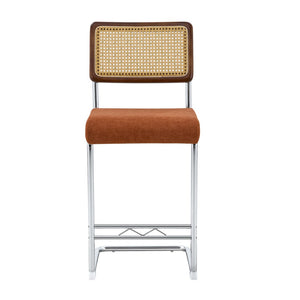 English Elm Natural Rattan Backrest Counter Stools Set of Two with Velvet Seat and Chrome Legs W2920P395621