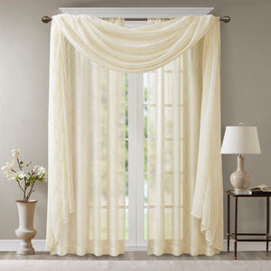 JLA Home Madison Park - Diamond Sheer Embroidered Window Scarf — Lightweight Diamond Motif Sheer Valance to Soften Light & Add Texture MP40-4938