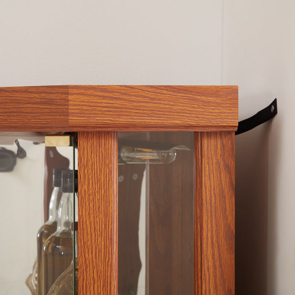 English Elm Lighted Corner Curio Cabinet - Stylish Dark Oak Display Case With Adjustable Shelves & Built-In Lighting W1758P300103