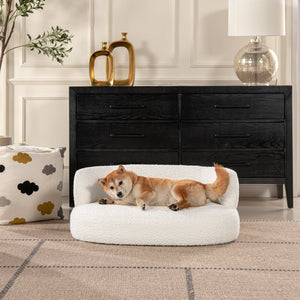 English Elm Jennifer Taylor Home - Shep 36" Curved Dog Sofa Bed for Small/Medium Pets up to 150 lbs – Ivory Bouclé, Plush Foam Comfort B2719P238244
