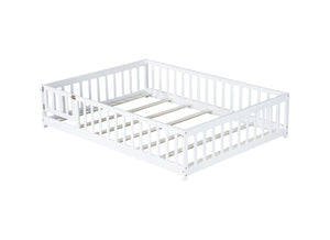 English Elm Twin Solid Rubberwood Floor Bed with Full Perimeter Safety Rails for Toddler Rooms White W504P296786