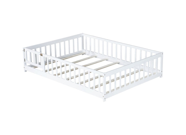 English Elm Twin Solid Rubberwood Floor Bed with Full Perimeter Safety Rails for Toddler Rooms White W504P296786