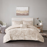 Intelligent Design Felicia Glam/Luxury Velvet Duvet Cover Set with Throw Pillow ID12-2403 Champagne