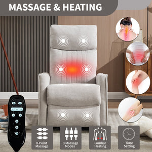 English Elm Blue Fabric Swivel Rocker Recliner with Massage Heat Nodes for Living Room Comfort Light Gray W1803P321838