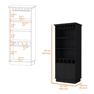 English Elm Fm Furniture Sophia Matte Black Bar Cabinet with Stemware Rack and Bottle Storage B128S00068