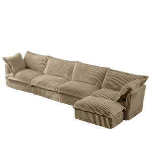 English Elm Slipcovered L Shape Sectional Sofa - Cozy Camel Corduroy Couch With Deep Seats & Versatile Design W3041S00070-GIGA