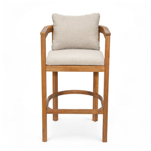 English Elm Christopher Knight Home® - Abaco Acacia Outdoor Barstool Set of 2 with Removable Gray Cushions, Rustic Curved Back Support Teak+ Beige N775P294071T