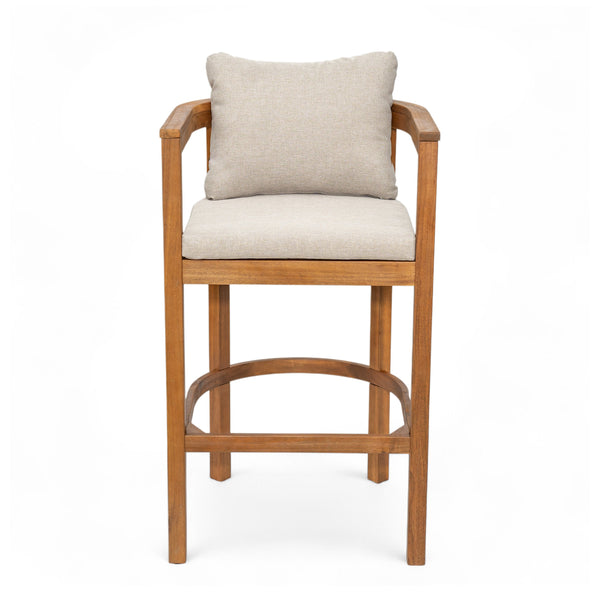 English Elm Christopher Knight Home® - Abaco Acacia Outdoor Barstool Set of 2 with Removable Gray Cushions, Rustic Curved Back Support Teak+ Beige N775P294071T