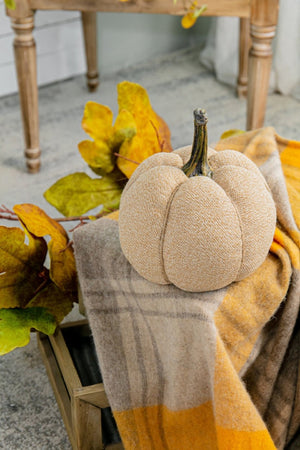 English Elm Set Of 2 Fabric Weighted Pumpkins - Natural Beige Fall Decor For Thanksgiving & Harvest Vignettes W2078P246680-GIGA