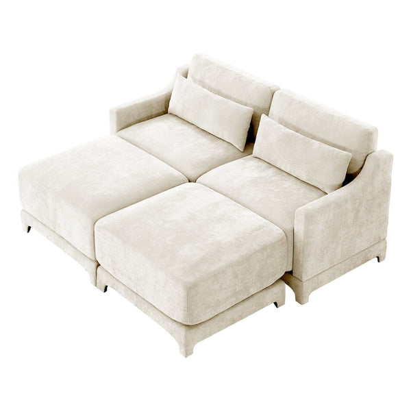 English Elm Two-Seater Sofa In Chic Beige Chenille With Ottomans & Lumbar Pillows For Ultimate Comfort & Style W714S01195-GIGA